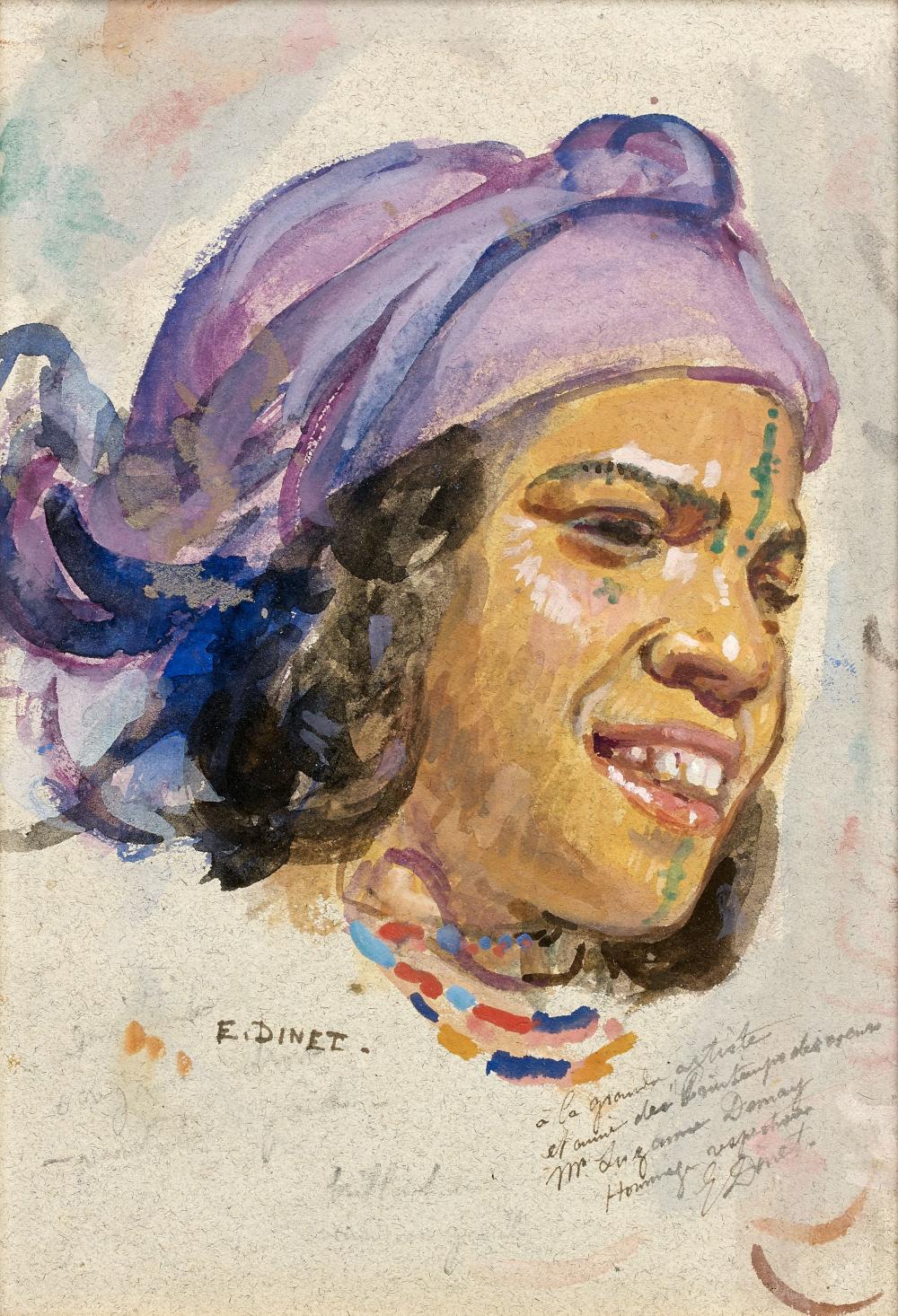 Bambina con un turbante viola